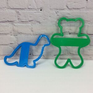 Vintage Wilton Jumbo Cookie Cutters Green Bear Blue Dinosaur Birthday Party Fun